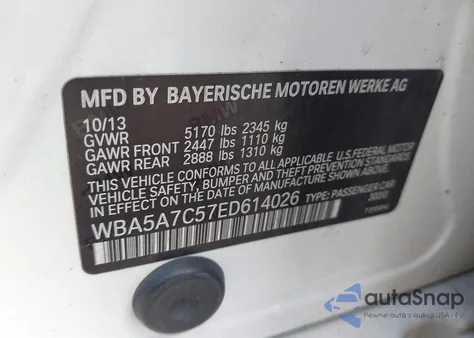 2014 BMW 528I xDrive из США, поврежденный, VIN WBA5A7C57ED614026